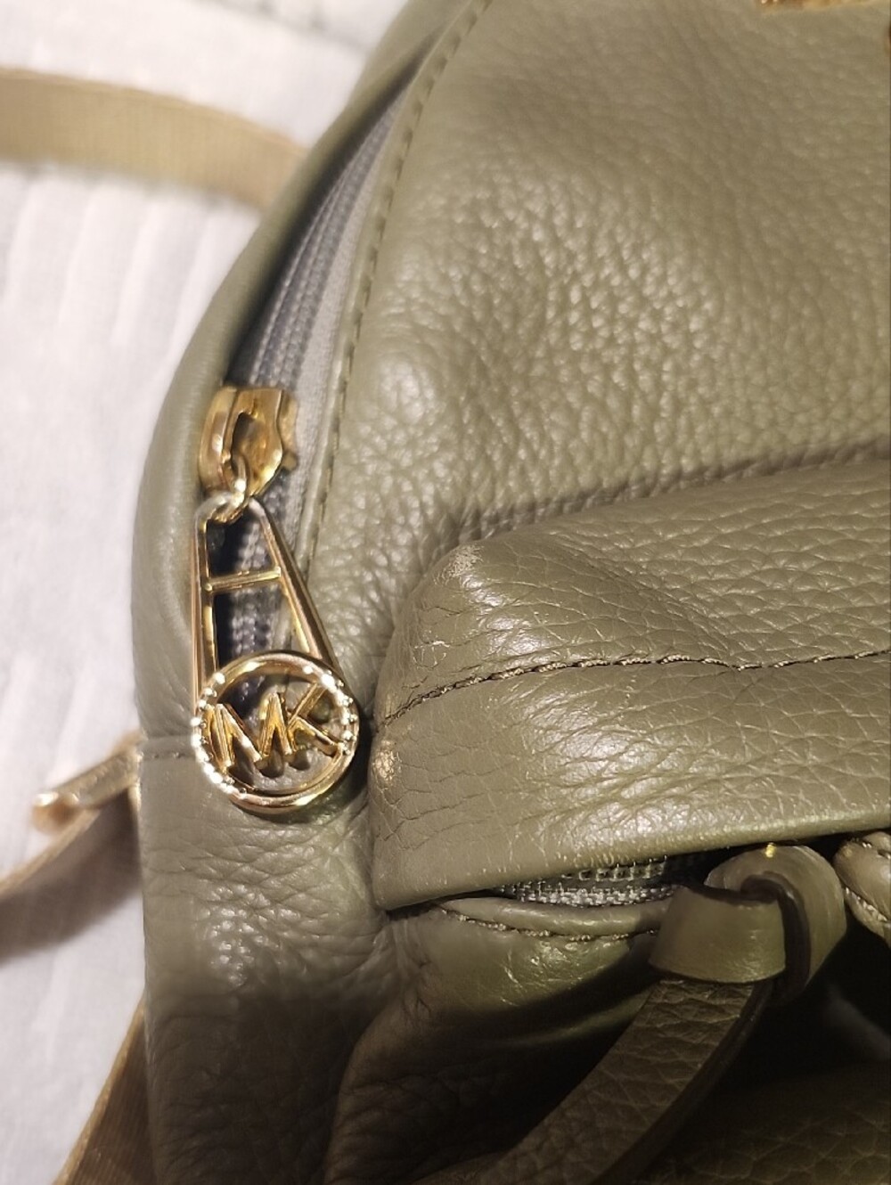 Michael Kors Olive Green Pebbled Leather Mini Backpack with Gold Chain - Picture 7 of 10